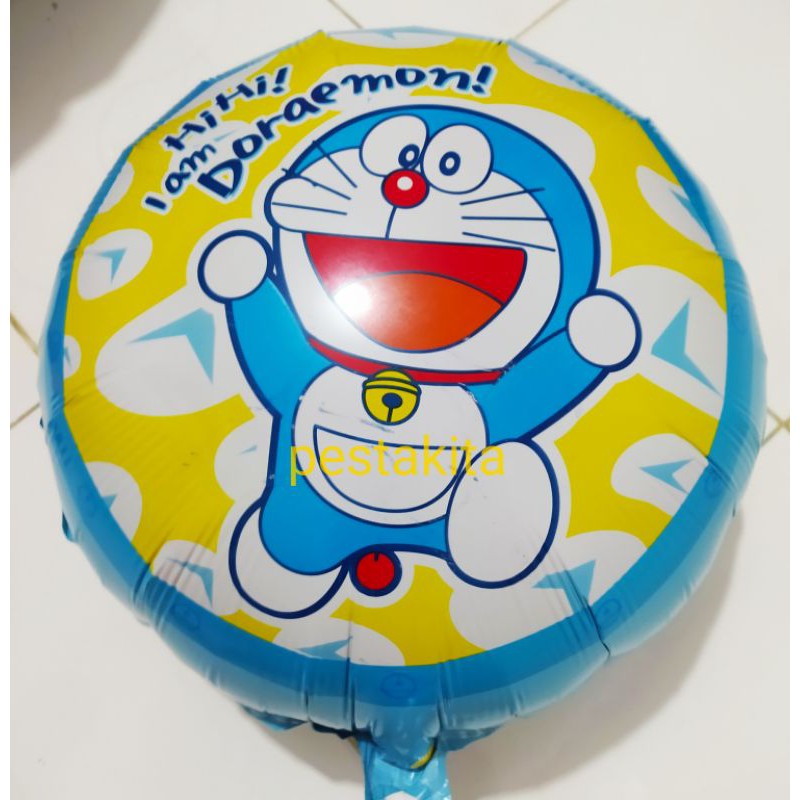 Balon Foil Karakter Doraemon / Balon Bentuk Bulat Gambar Doraemon full body 2 sisi depan belakang