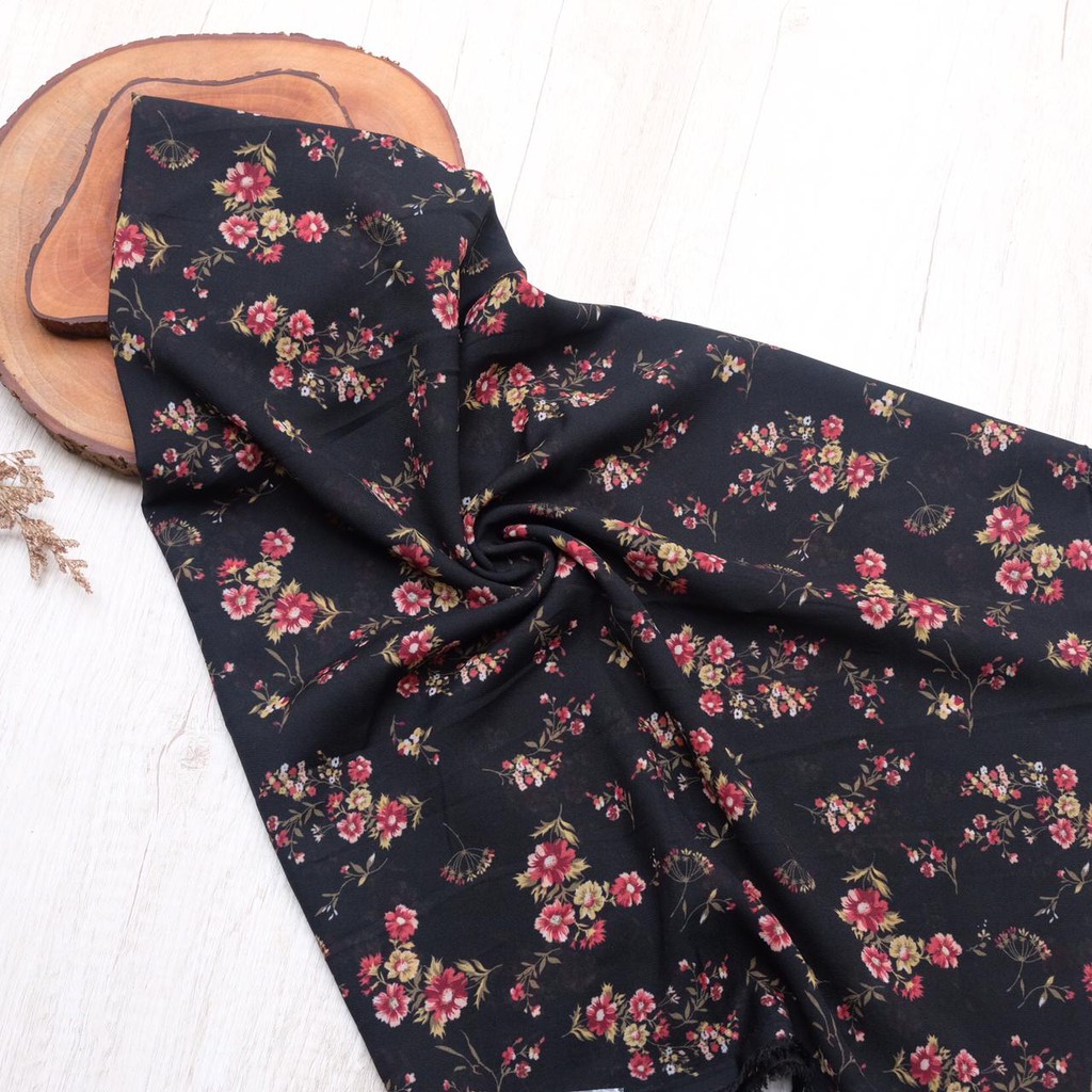 {BARU KAINNYA SAJA}  HIJAB MOTIF SEGIEMPAT - KERUDUNG SIFON FINE - CHIFFON FINE - 222 VINE-Black(E)