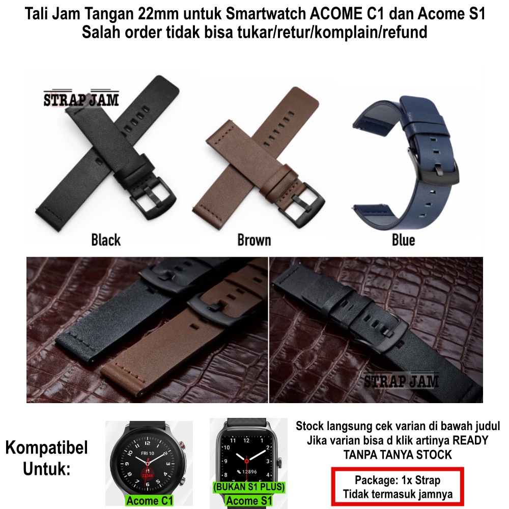 MODERN Tali Jam Acome C1 / S1 - Strap 22mm Leather Kulit Dengan Buckle Hitam Stainless