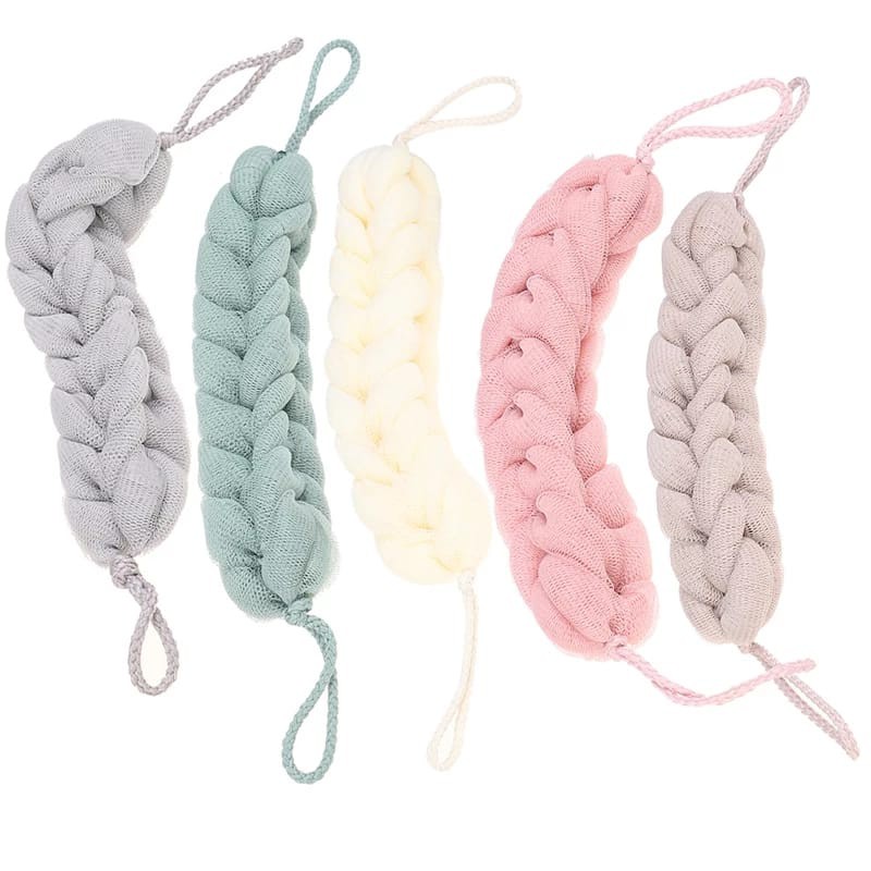 Spon Mandi Premium Bentuk Kepang Bahan Mesh PE Scrubber Puff Penggosok Punggung Saat Mandi Shower
