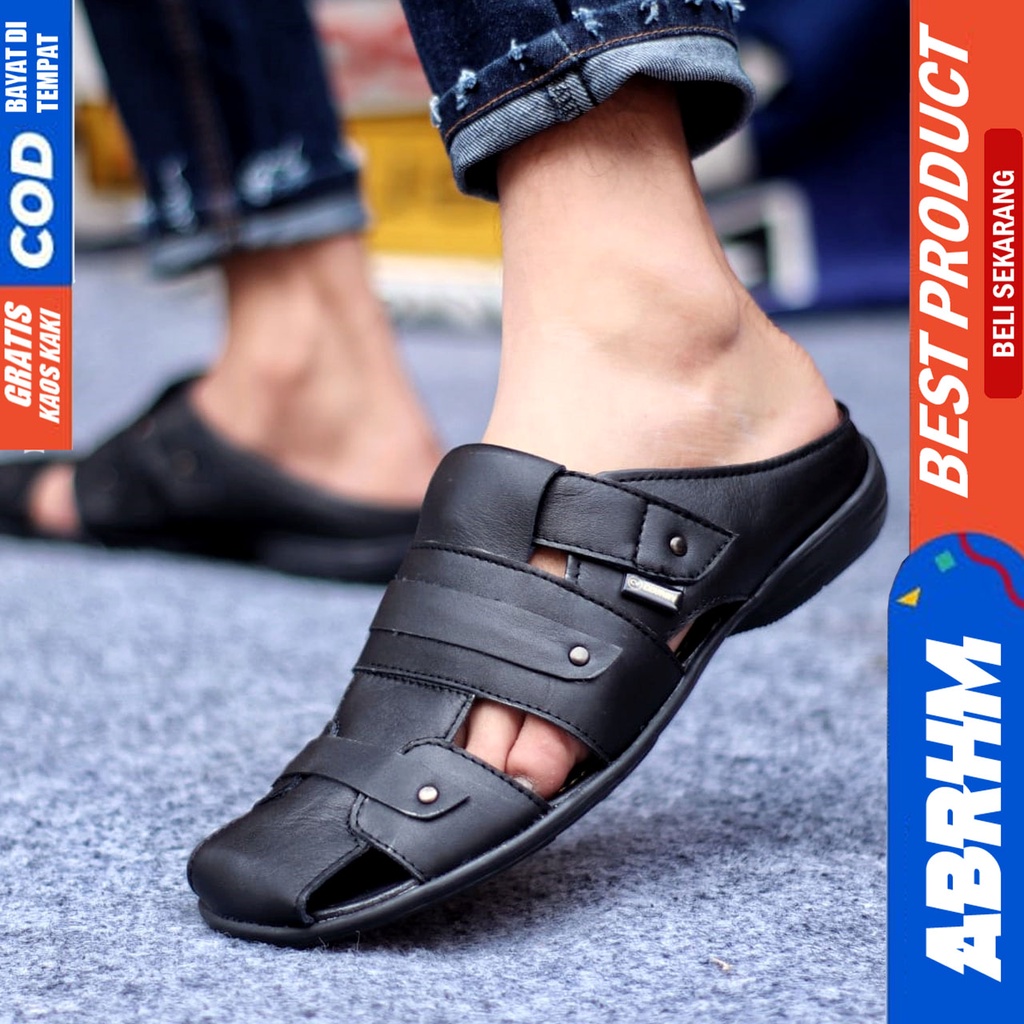 Sepatu Sandal Casual Kulit Asli Bustong Tutong Sendal Slop Original Murah Terbaru Kekinian