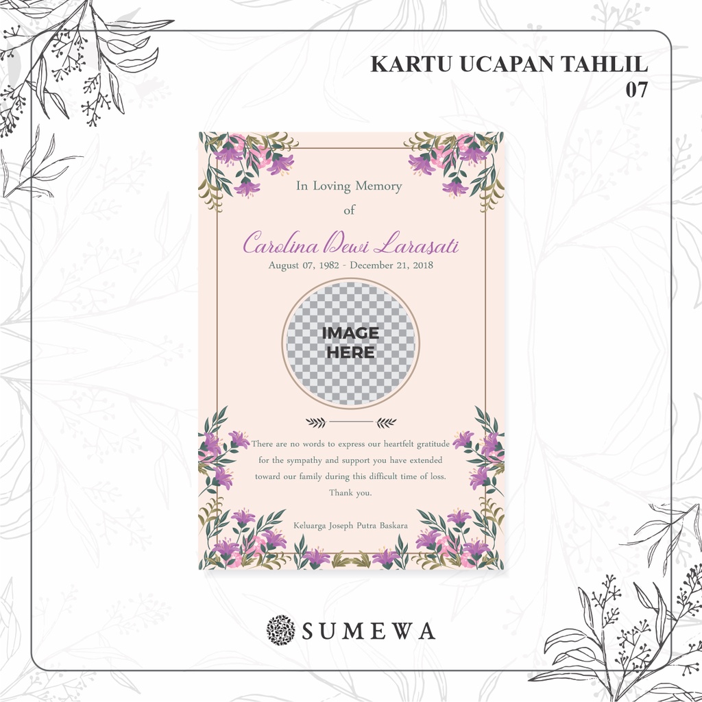 Kartu Ucapan Tahlilan / Kartu Ucapan Peringatan Meninggal 40 Hari / Kartu Ucapan Peringatan 1000 Har
