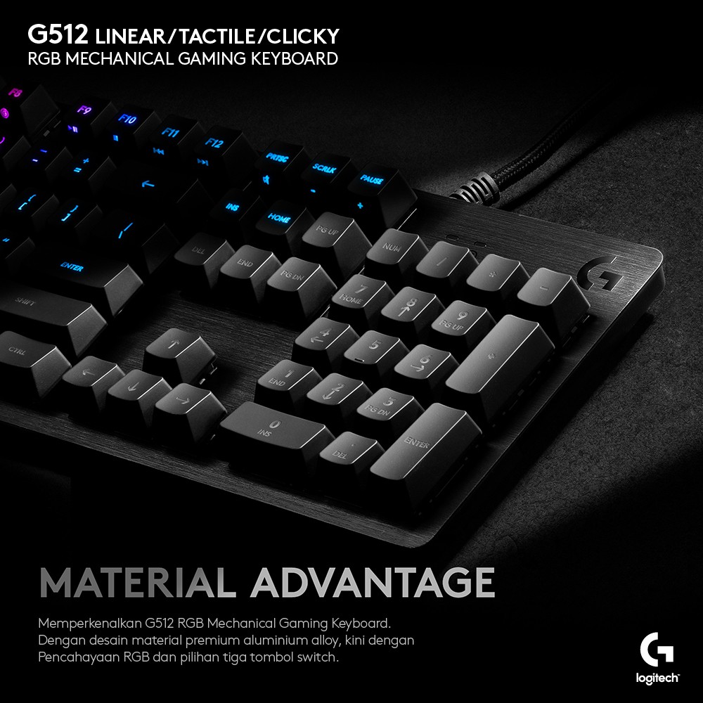 Logitech G512 Keyboard Gaming Mechanical RGB Lighting - Clickly Blue-2