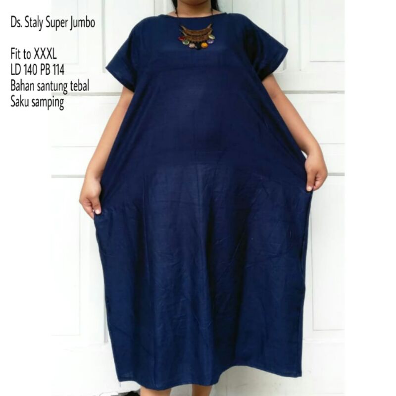 DASTER JUMBO XXL LD140 BIG SIZE DRESS PAKAIAN WANITA JUMBO BAHAN RAYON/SANTUNG ADEM MURAH ADA SAKU