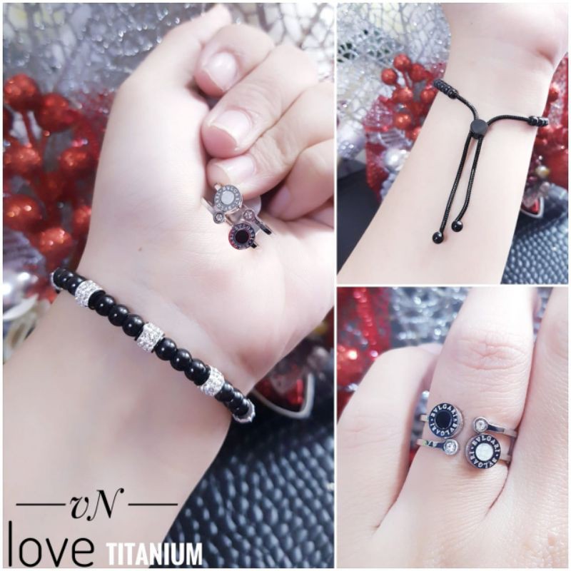 Titanium set perhiasan gelang dan cincin 1212g