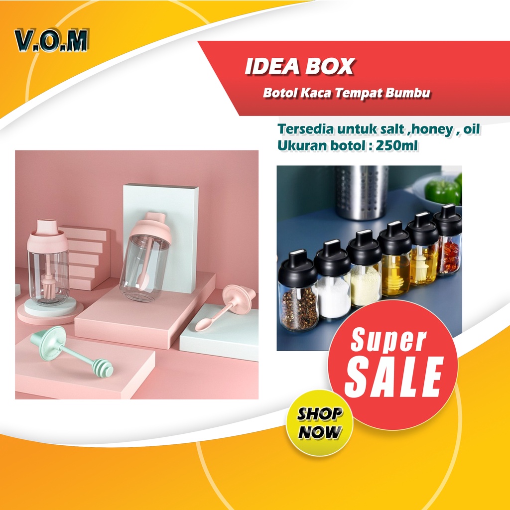 IDEA BOX Botol Kaca Tempat Bumbu Minyak Honey Kitchen Seasoning Pot