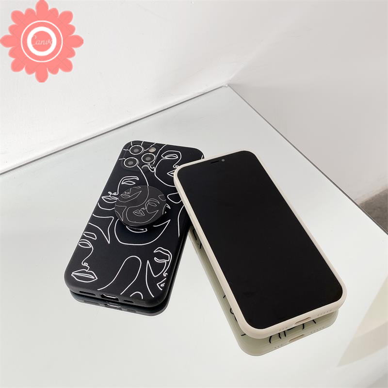 Popsocket Case Samsung A32 A52 A12 A51 A11 A72 A71 A02S A10S A50 A30 A50s A31 A21s M11 A20s A70 A7 2018 A750 Art Human Face Line Silicon TPU Phone Cover