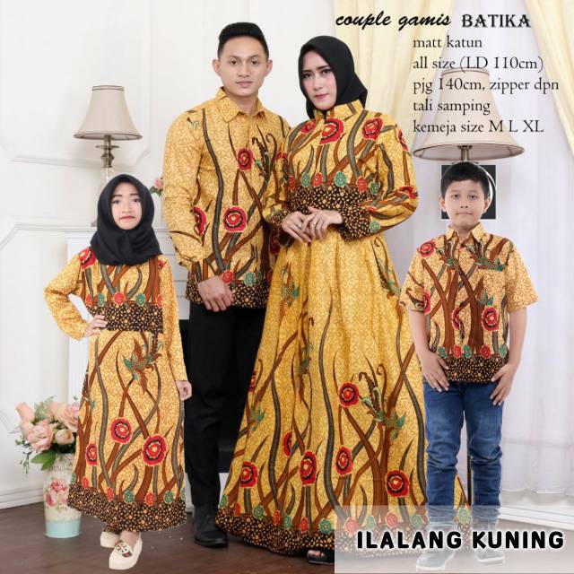 Saroja (087) Couple Keluarga Batik Gamis Batik Katun Premium Motif Ilalang Kuning