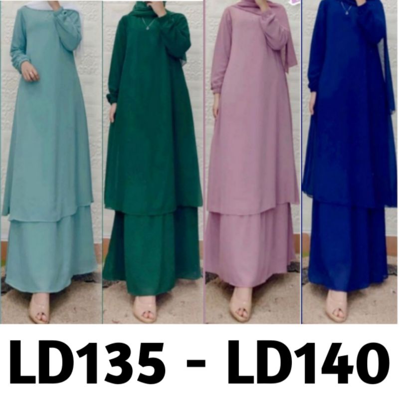Baju Gamis Dress Melayu Malaysia Muslim Jumbo Ceruty Babydol  Ld 135 140