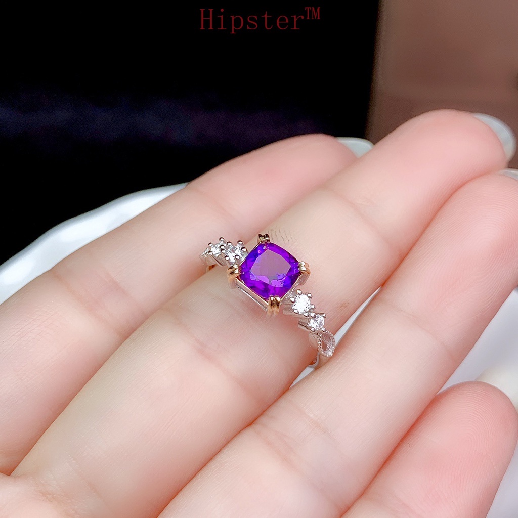 New Creative Two-Color Square Diamond Amethyst Adjustable Ring