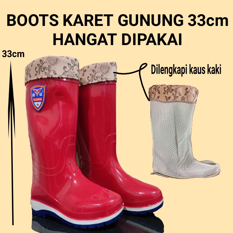 SEPATU BOOT KARET PENDEK WANITA 33cm DILENGKAPI KAUS KAKI SEPATU KARET ANKLE BOOTS PENDEK