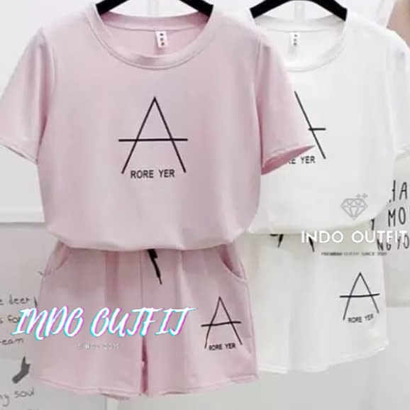 SETELAN BAJU CELANA WANITA PENDEK RORE INDO OUTFIT