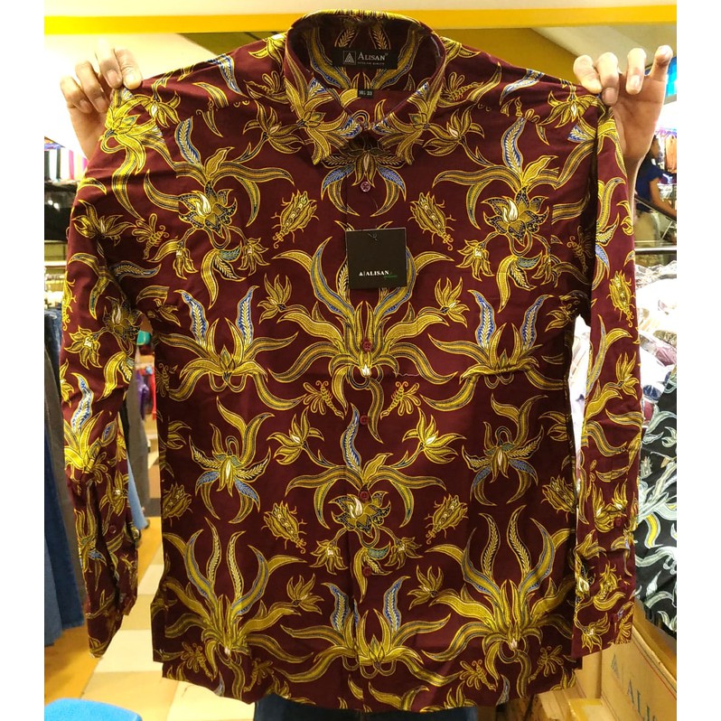Kemeja Pria Alisan Reguler BATIK Kuntum Mekar Abu Biru Merah