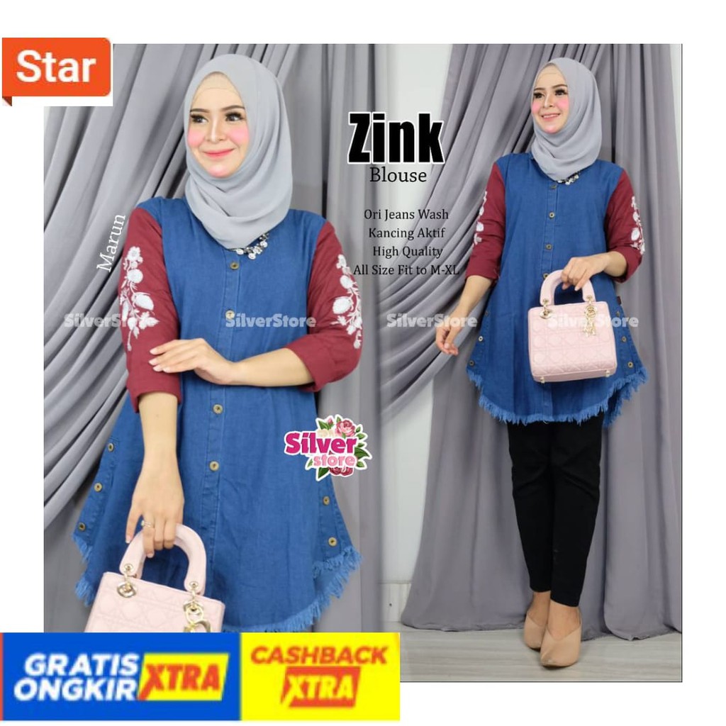 BUAT ANAK REMAJA DEWASA IBU PKK ARISAN PENGAJIAN KONDANGAN / ATASAN JEANS WANITA LENGAN BORDIR //