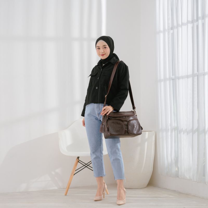 TAS KANTOR WANITA KULIT SAPI ASLI MODEL AMANDA / KULIT SAPI PULL UP MIX KULIT EMBOSS BATIK /FREE GRAVIR NAMA