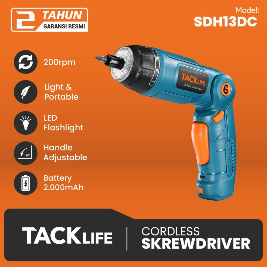 Bor Obeng Tacklife SDH13DC 200RPM Cordless Rechargeable Garansi Resmi