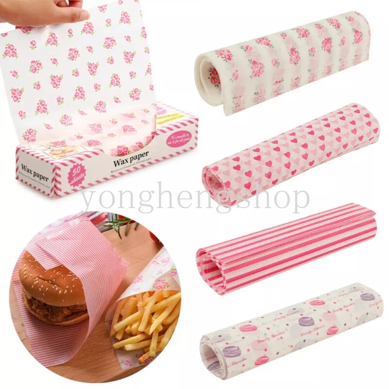 50pcs / Lot Kertas Pembungkus Makanan Roti Sandwich Burger Fries Kue Dessert DIY