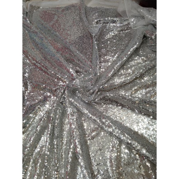 kain tile sequin tile kebaya pesta kain tile / bahan meteran lebar 1.5mtr tule sequin seribu Payet padat