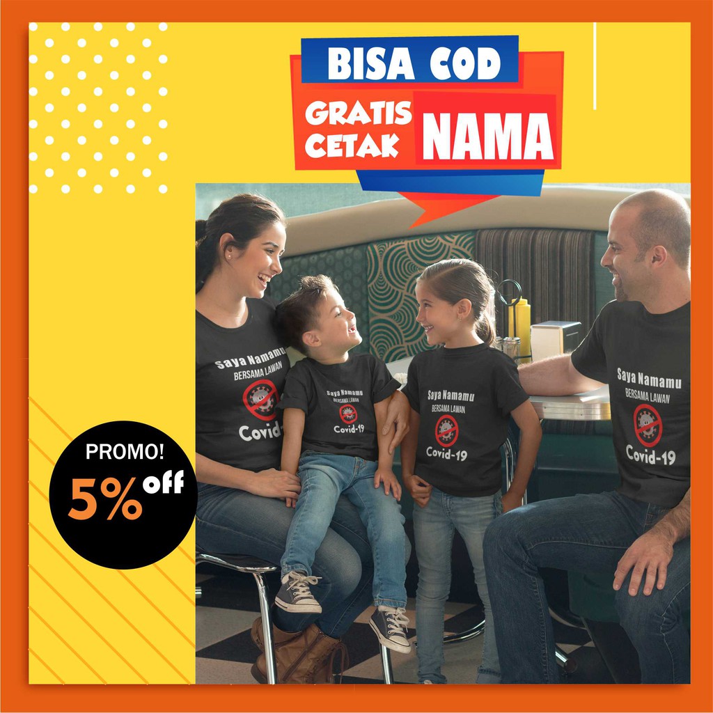 Baju Kaos Wanita / Pria Gratis Cetak Nama Lawan Corona / Covid-19 Bisa Dewasa /Anak-anak