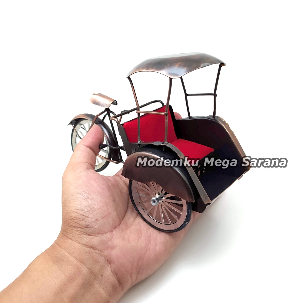 Miniatur Diecast Becak Kawat Logam Ukuran Mini 18x7x12 cm