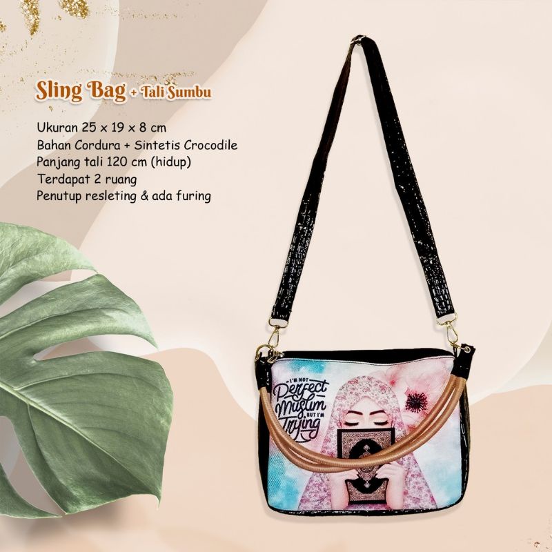 _NEW ARRIVAL Tas Selempang SLINGBAG Crocodile + HANDLE TALI SUMBU PRINTING KARAKTER HIJAB TERLARIS