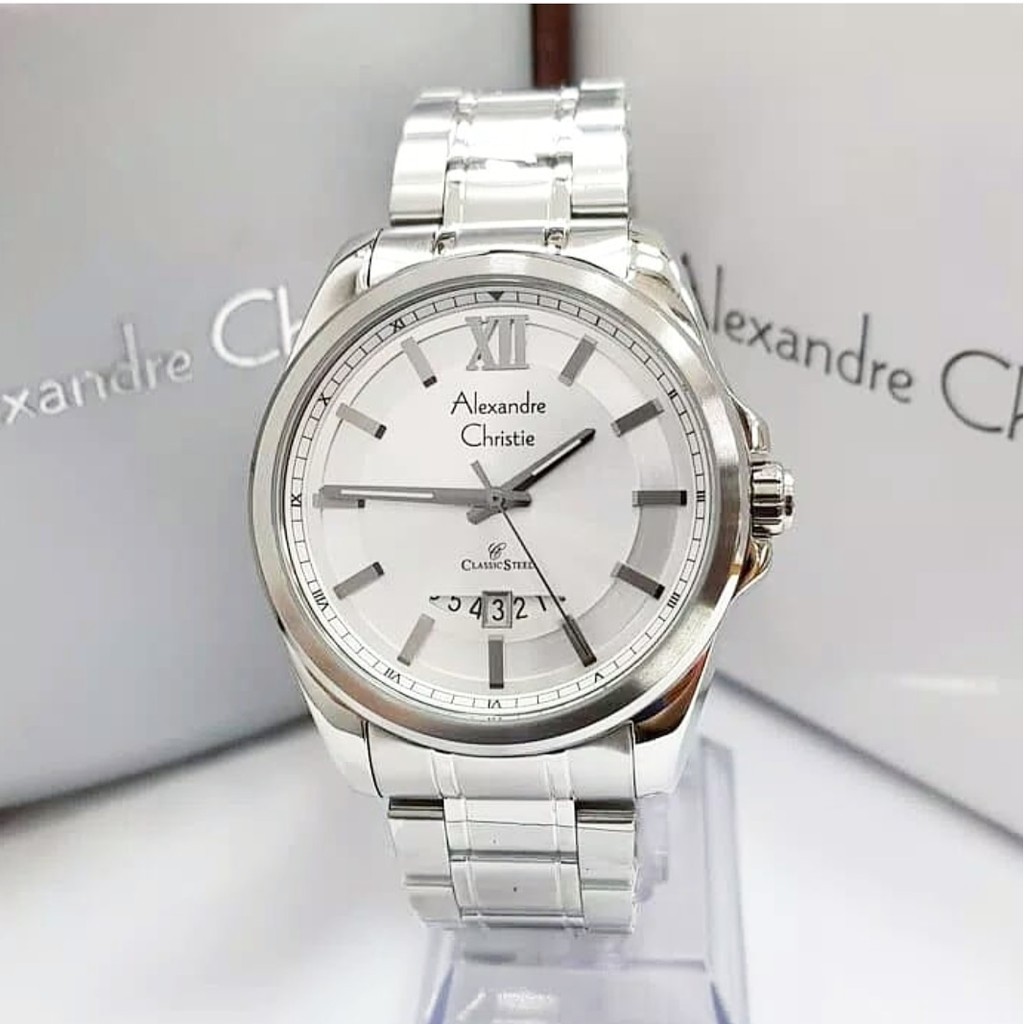 Alexandre christie original ac8473 silver jamtangan pria