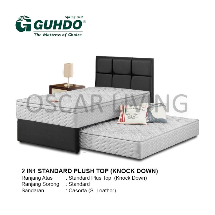Guhdo 2in1 Standard Plush Top Abu2 (Knock Down) HB Caserta (S.Leather Hitam) 90x200 FS Jabodetabek