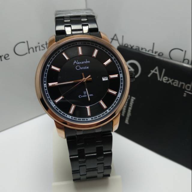 Jam tangan pria Alexandre Christie AC 8511MD Hitam Rosgold original