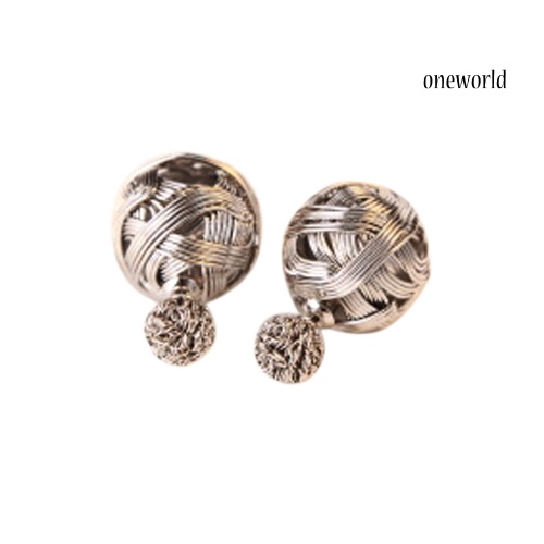 OW@ Women's Fashion Jewelry Double Sides Two Gold Plated Ball Hollowed Studs Earrings