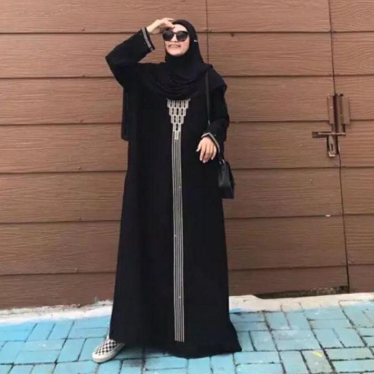 {Agt31au22ј} Abaya piramid Bordir Gamis Hitam arab saudi bahan Jetblack Saudi Original Abaya