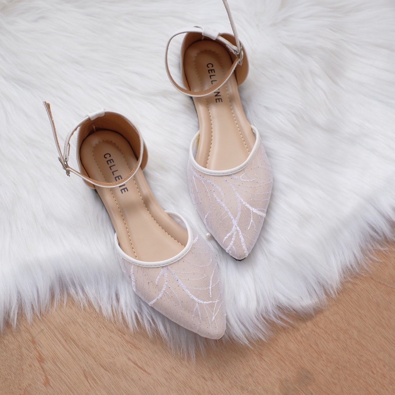 CELLENE flat balerina lace 3warna / flat brokat tali