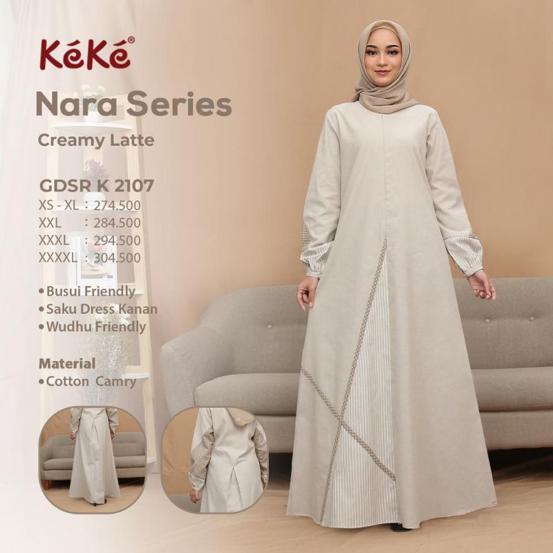 Gamis Ibu Sarimbit Keke 2022 Nara Series GDKSR 2017 Size M Busui Saku Dalam Kanan Bahan Katun Camry 