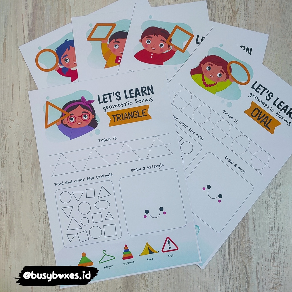 [busyboxes.id] Mainan Edukasi Worksheet PAUD preschool mengenal bentuk dasar geometry wipe and clean