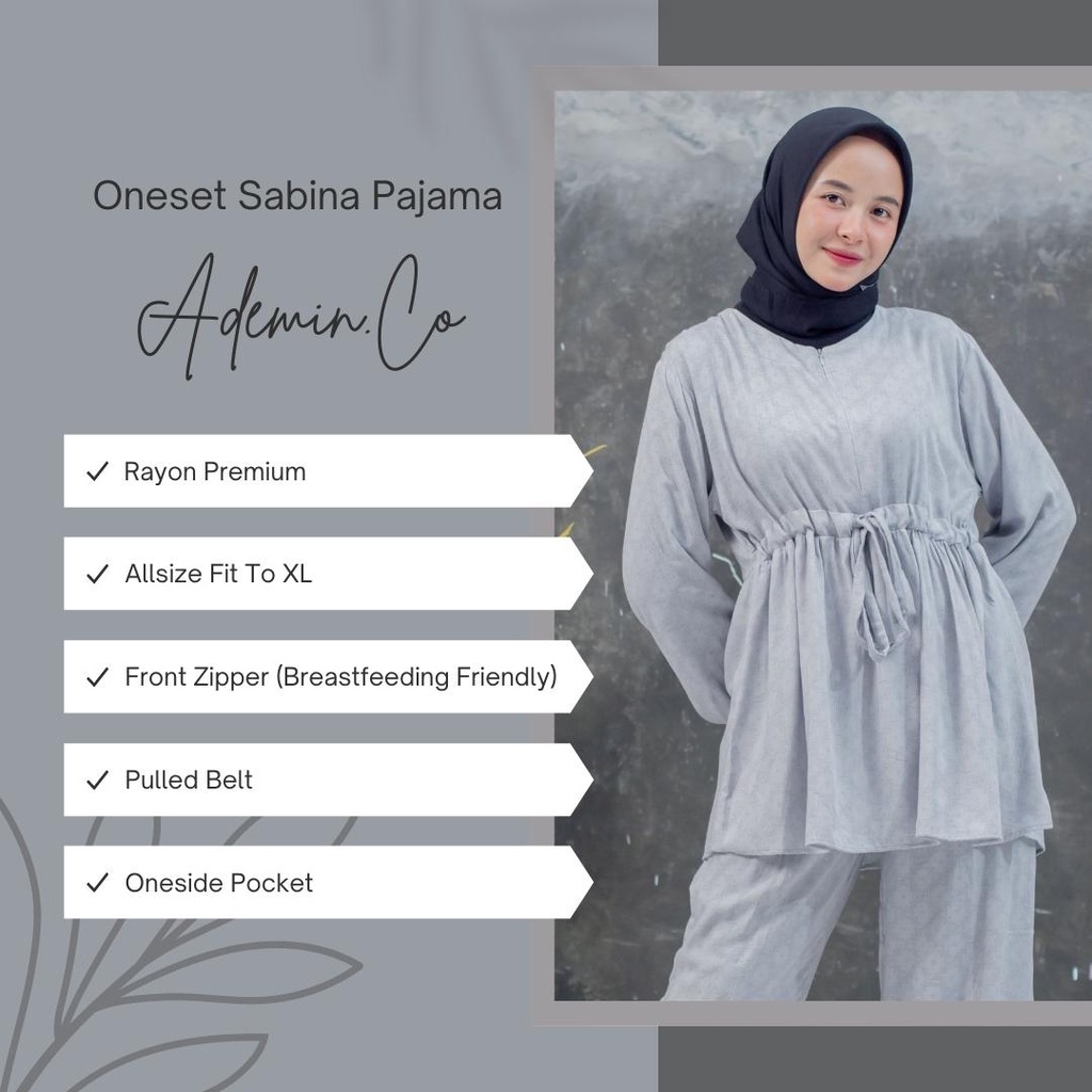 SABINA Set Pajamas Serut Busui Rayon Premium by Ademin.Co / Setelan Piyama Lengan Panjang Wanita