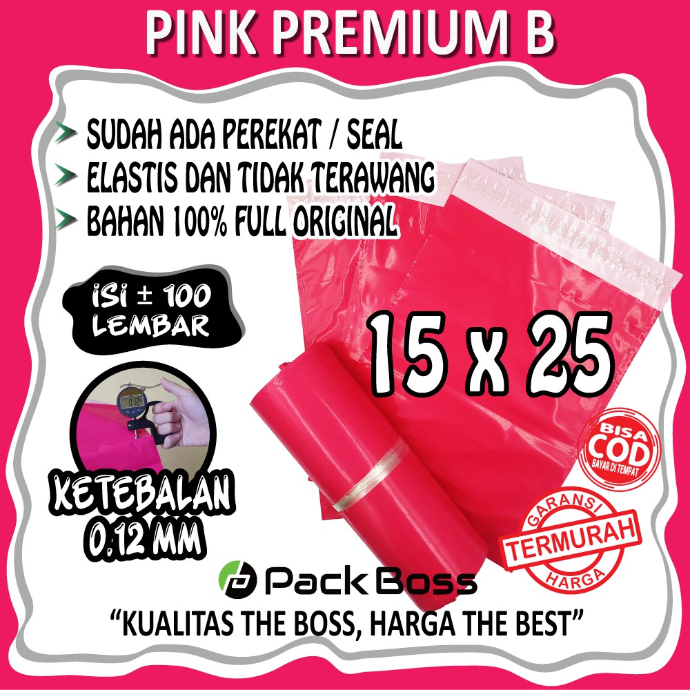 

PINK PREMIUM POLYMAILER 15x25 +/- 100 HALUS TEBAL LANGSUNG PABRIK