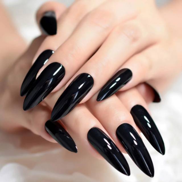 Kuku palsu hitam glossy Halloween party