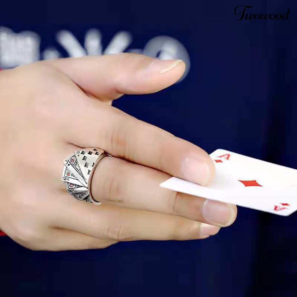 Cincin Model Terbuka Adjustable Desain Kartu Poker Ukir Gaya Retro Untuk Unisex