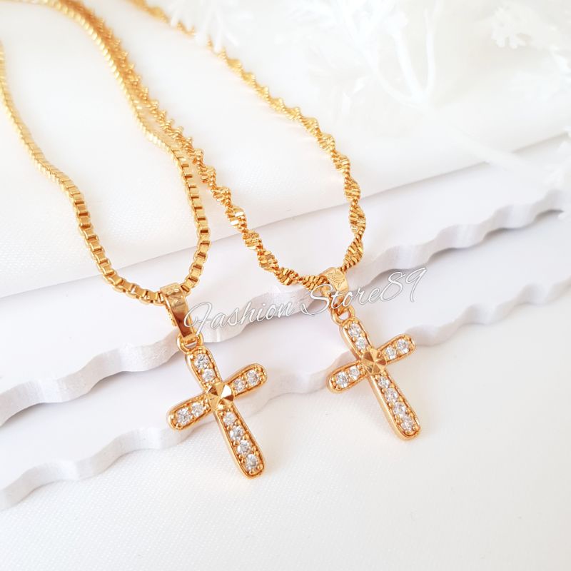 Kalung Liotnin Salib Permata Xuping Yaxiya impor Perhiasan lapis emas 18k impor Bestquality salib xuping