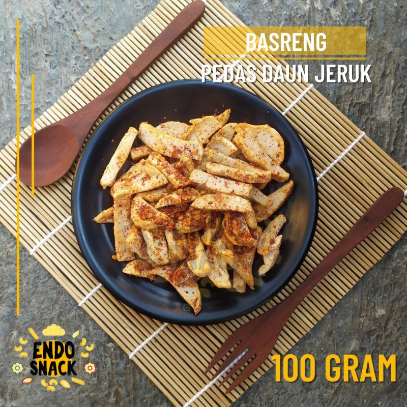 100 Gr Basreng Bandung Baso Goreng Pedas Daun Jeruk Kemasan