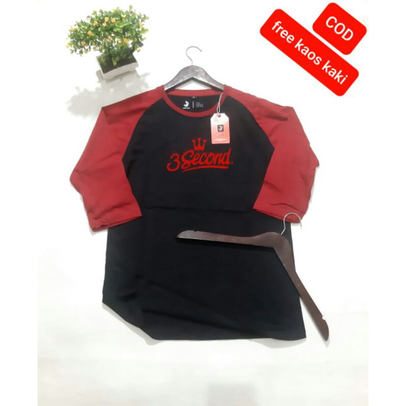 Kaos lengan 3/4 cowo / kaos reglan 3/4 kaos three second raglan 3/4 / kaos lengan panjang pria