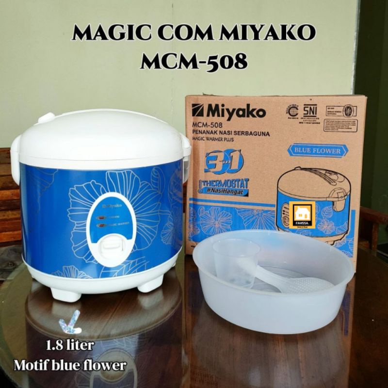 Magic Com Miyako MCM-508 1.8 Liter Blue Flower | Rice Cooker Miyako Motif Bunga Biru Penanak Nasi | 