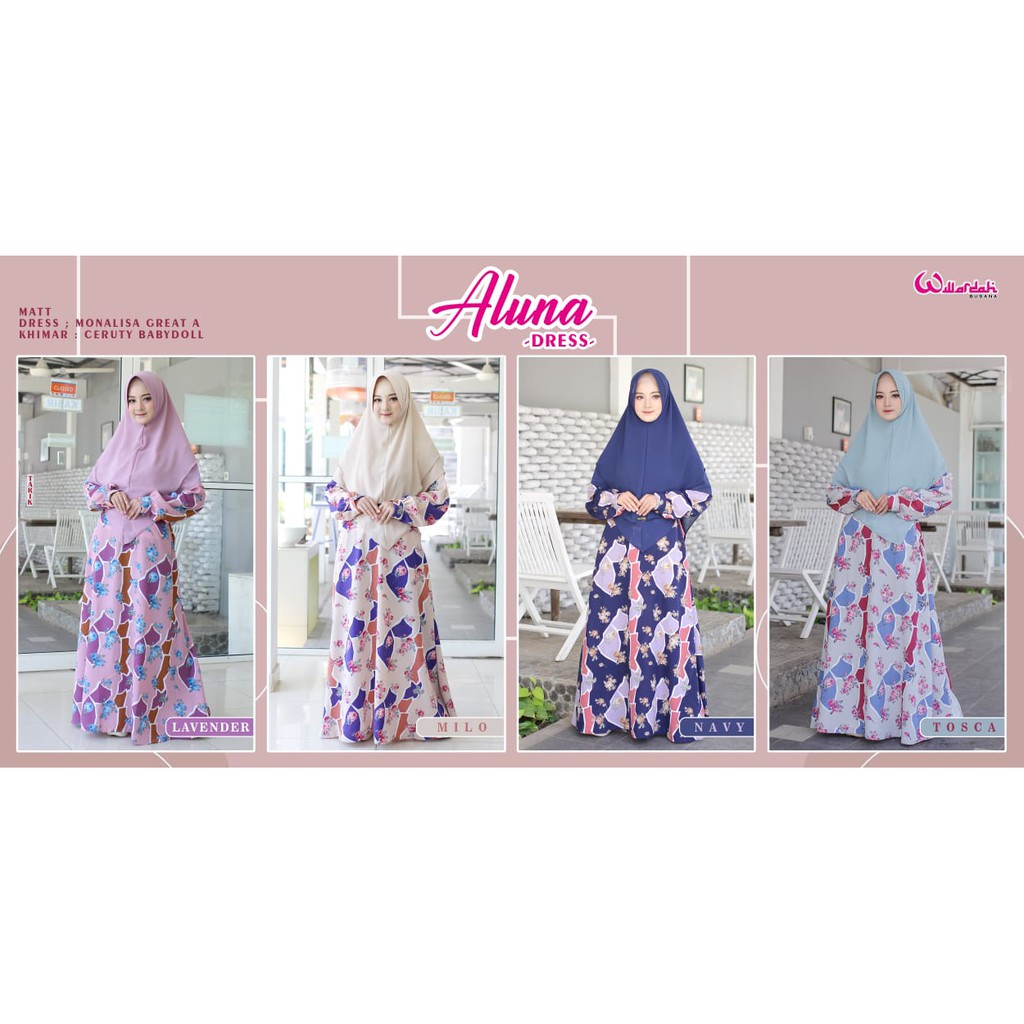 Aluna Dress / Gamis Monalisa Set Jilbab Ceruty Baby Doll Size M