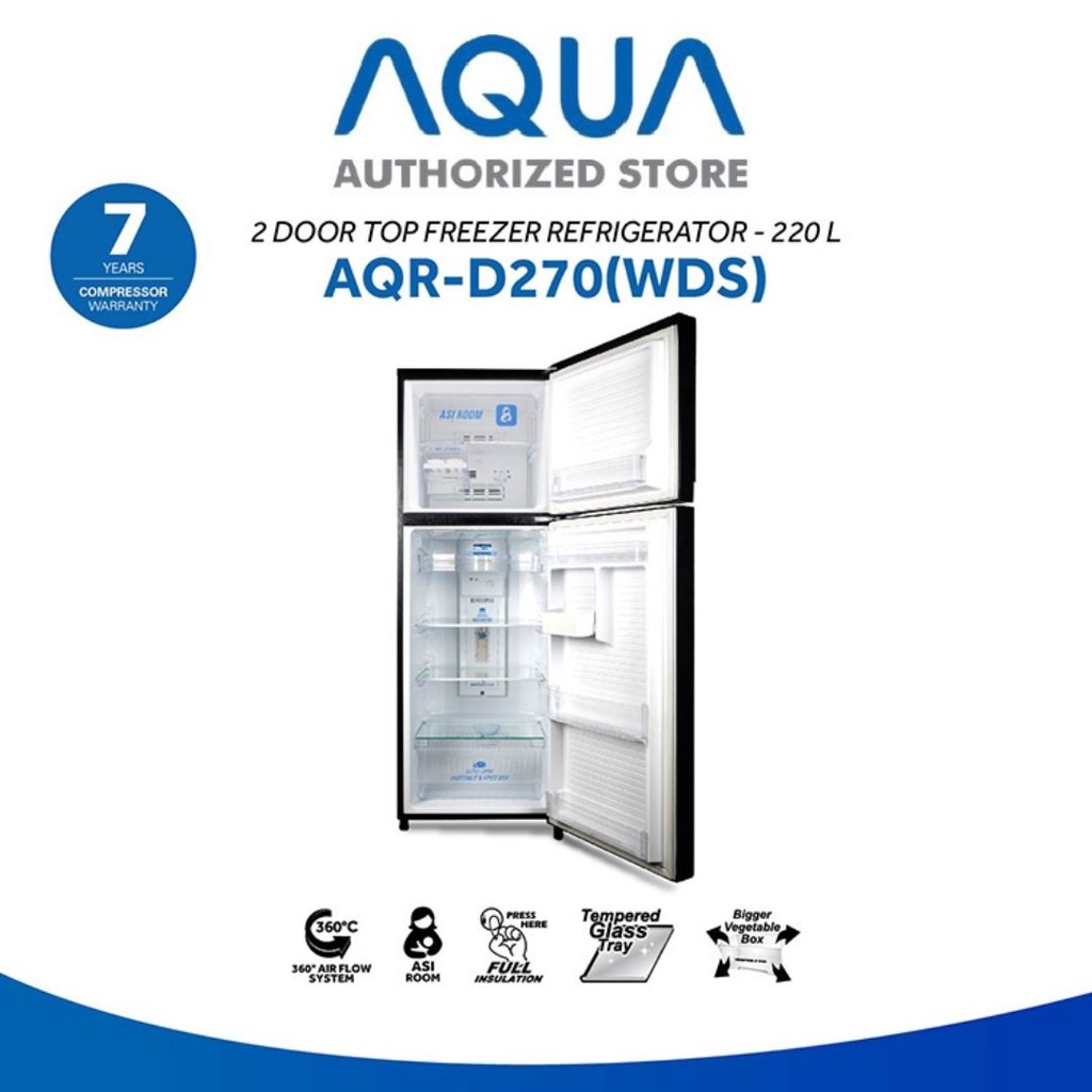 AQUA JAPAN AQR-D270(WDS) Kulkas 2 Pintu 220 Liter