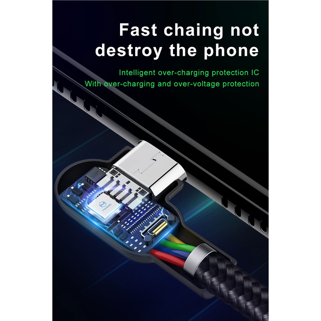 Kabel Data Micro USB McDodo Cable Elbow Gaming 2A 3m Fast Charging