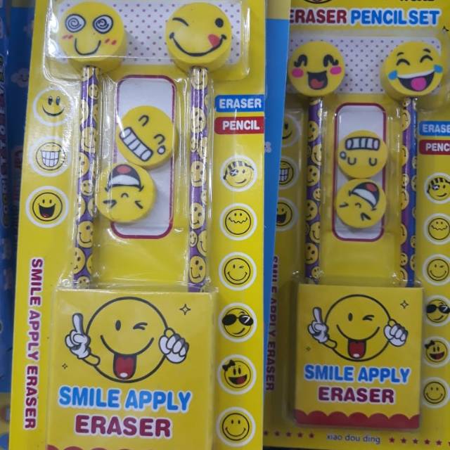 

Penghapus Pensil / Eraser Pencil Set Karakter Smile Apply Eraser