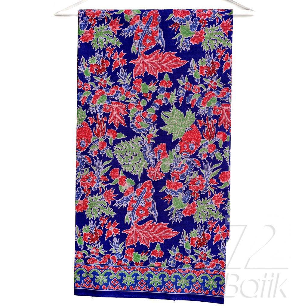 KAIN BATIK PREMIUM Bahan Katun Motif Ikan Koi Warna Biru Hijau Nila 724394 Cap 72 Jarik Jarit Samping Kebat Panjang Batik Katun Modern Premium Bahan Seragam Batik Pernikahan Kantor Keluarga Murah Kamen Jadi Batik Bali Lembaran