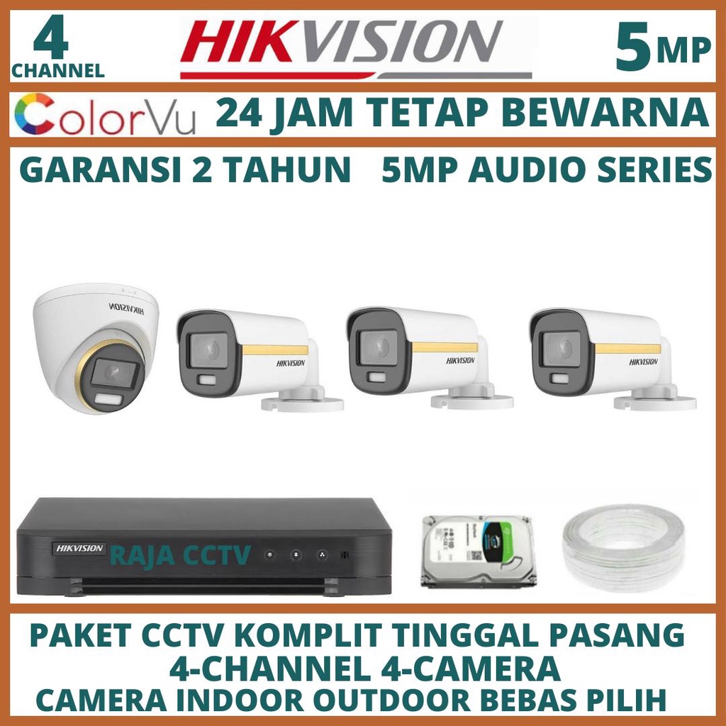 PAKET CCTV HIKVISION 5MP COLORVU AUDIO 4 CHANNEL 4 CAMERA