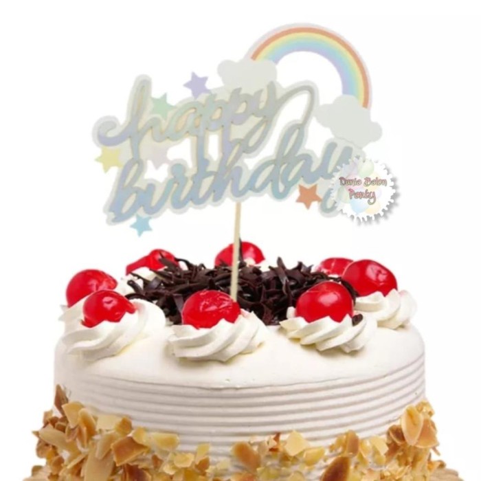 Cake Topper Happy Birthday Awan Pelangi Tulisan Sambung / Tusukan Kue