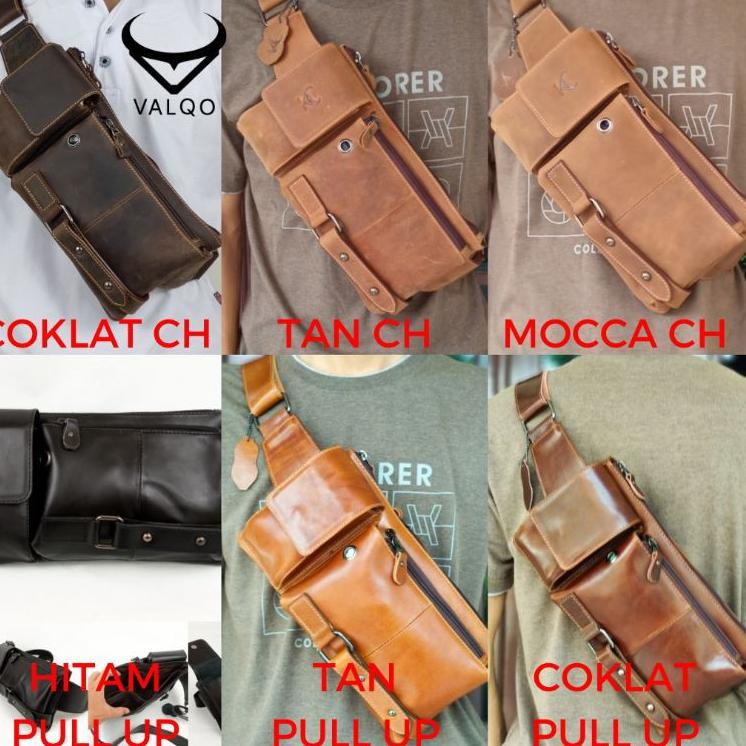 Tren Kekinian.. Tas Selempang Kulit Waist Bag Pria Laki Cowok Asli Kulit Sapi Premium Dengan Motif B