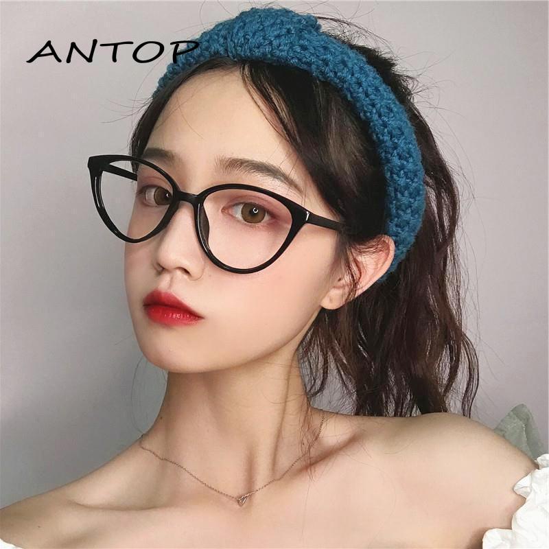 Fashion Korea Kacamata Wanita Cat Eye Anti Radiasi Hitam Leopard Transparent Kacamata/Bingkai Bulat Macan Kucing Eyeglasses Versatile Optical Glasses ANTOP